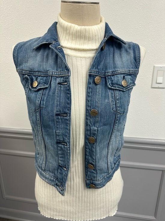 J. Crew Jackets & Blazers - J Crew Classic Blue Sleeveless Denim Vest with Yellow Fabric Back (1022)